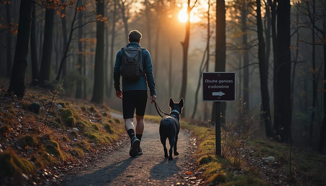 Illustration: Obligation de la laisse et notion de divagation lors d’une randonnée avec un chien